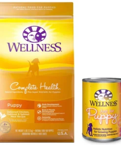 Wellness Complete Health Puppy Deboned Chicken, Oatmeal & Salmon Meal Recipe Dry Dog Food, 30-lb bag + Wellness Complete Health Just for Puppy Canned Dog Food, 12.5-oz, case of 12