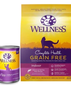 Wellness Complete Health Turkey & Salmon Formula Grain-Free Canned Cat Food, 12.5-oz, case of 12 + Wellness Complete Health Natural Grain-Free Salmon & Herring Dry Cat Food, 11.5-lb bag