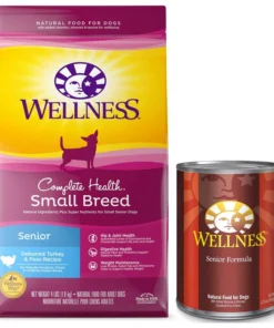 Wellness Small Breed Complete Health Senior Deboned Turkey & Peas Recipe Dry Dog Food, 4-lb bag + Wellness Complete Health Senior Formula Canned Dog Food, 12.5-oz, case of 12